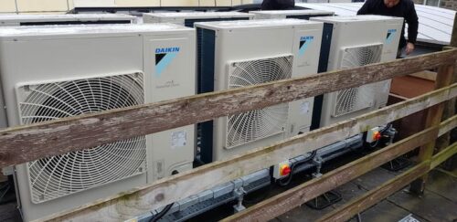 Close up of the bank of air conditioning condensers by Kimpton Air conditioning