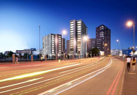 Night time at The Bagot Street Student development Accommodation in Birmingham