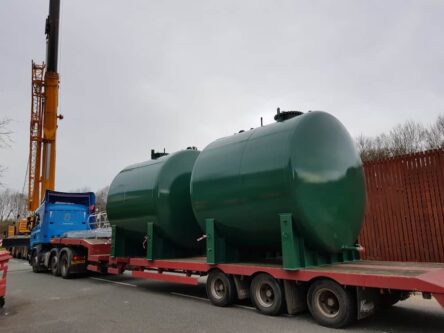The two new tanks ready for the oil tank replacement arrive on site ready to be craned into their positions
