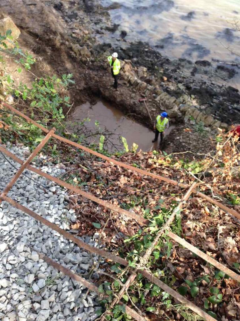 Looking down to the location of the Pump House on the fore shore - Kimpton