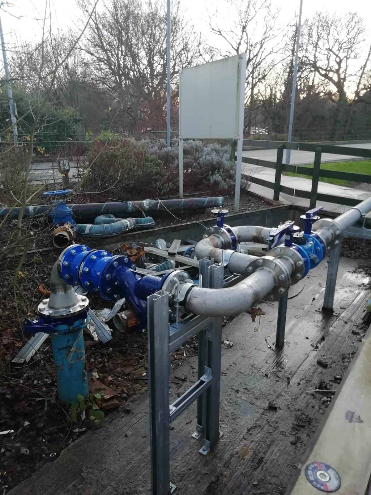 The new pipework with bypass valve in place