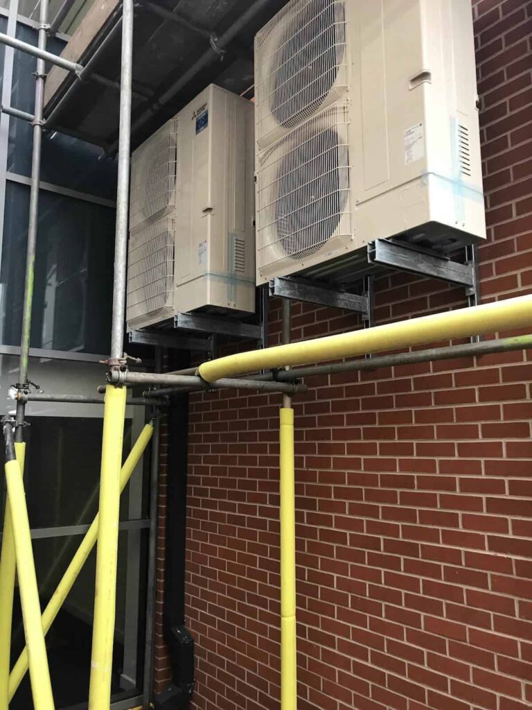 The two external condensors for the air conditiong system in North Wales at Wrexham AFSRC