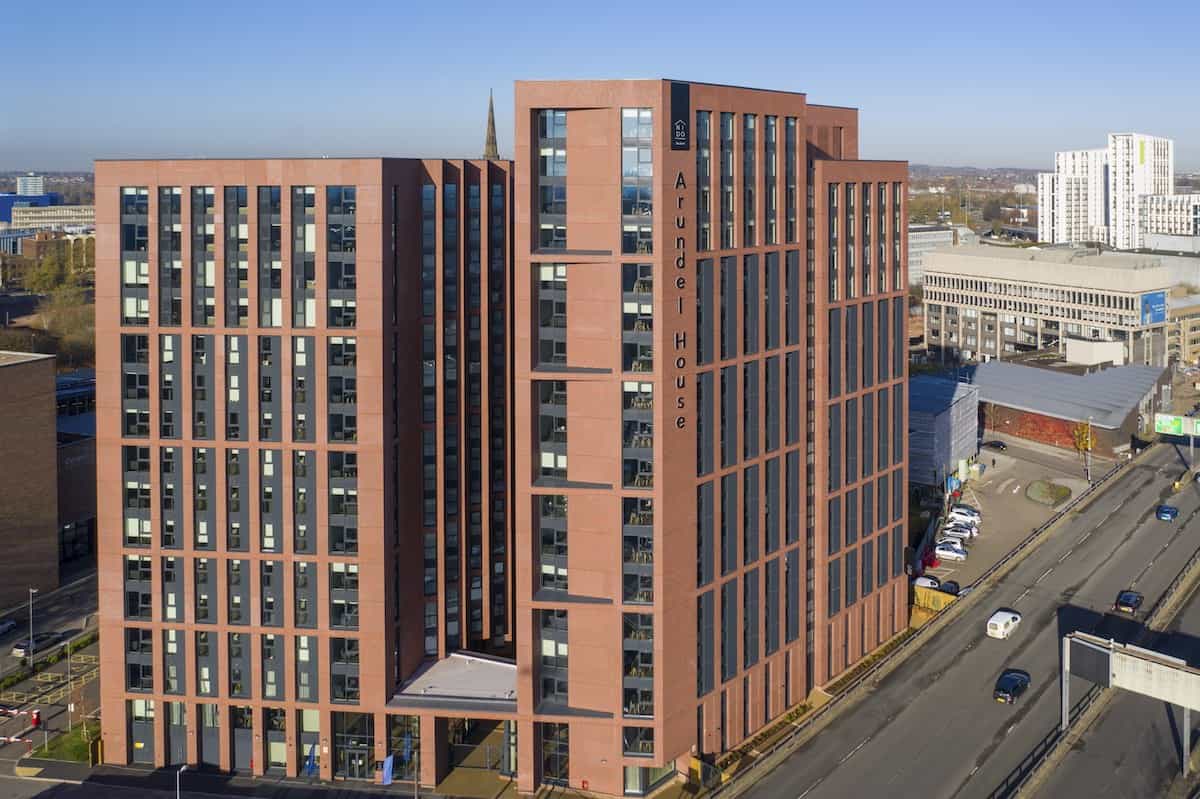 Distant view of Arundel House Student Accommodation - Whitefriars Coventry with HVAC by Kimpton