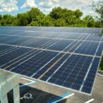 Top view of solar carport by Kimpton showing solar PV panels