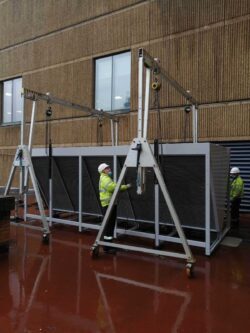 Once on the roof it needs to be held in a frame to make positioning it possible by hand