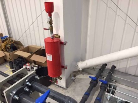 The magnetic filter to remove metal particles before water is passed through the pate heat exchanger