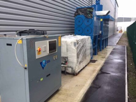 The two chillers outside in their new home