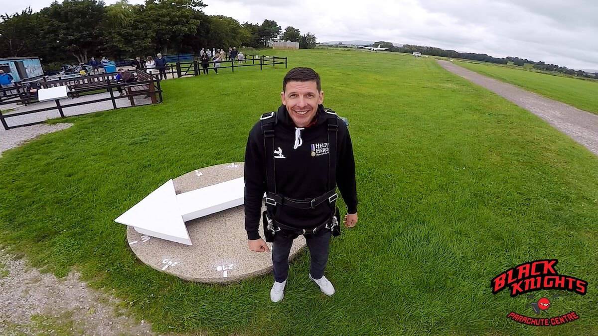 Rob brine of Kimpton prepares himself for the skydive