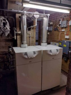 Another pair of new Potterton Sirisu boilers installed as part of a plant room upgrade at Laurence Deacon Court by Kimpton