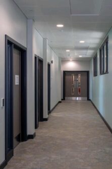 Corridor at Queensferry PRU with M&E inc all renewable technology by Kimpton for Kier Construction
