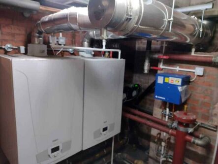 New Potterton Sirius boilers installed as part of a plant room upgrade at Laurence Deacon Court by Kimpton