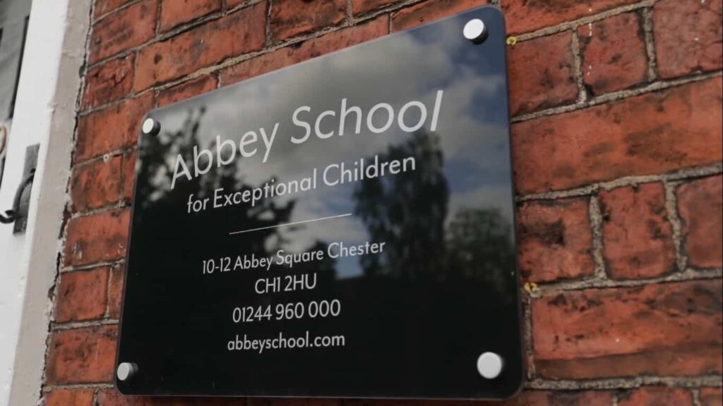 Abbey School sign in Chester with new HVAC by Kimpton