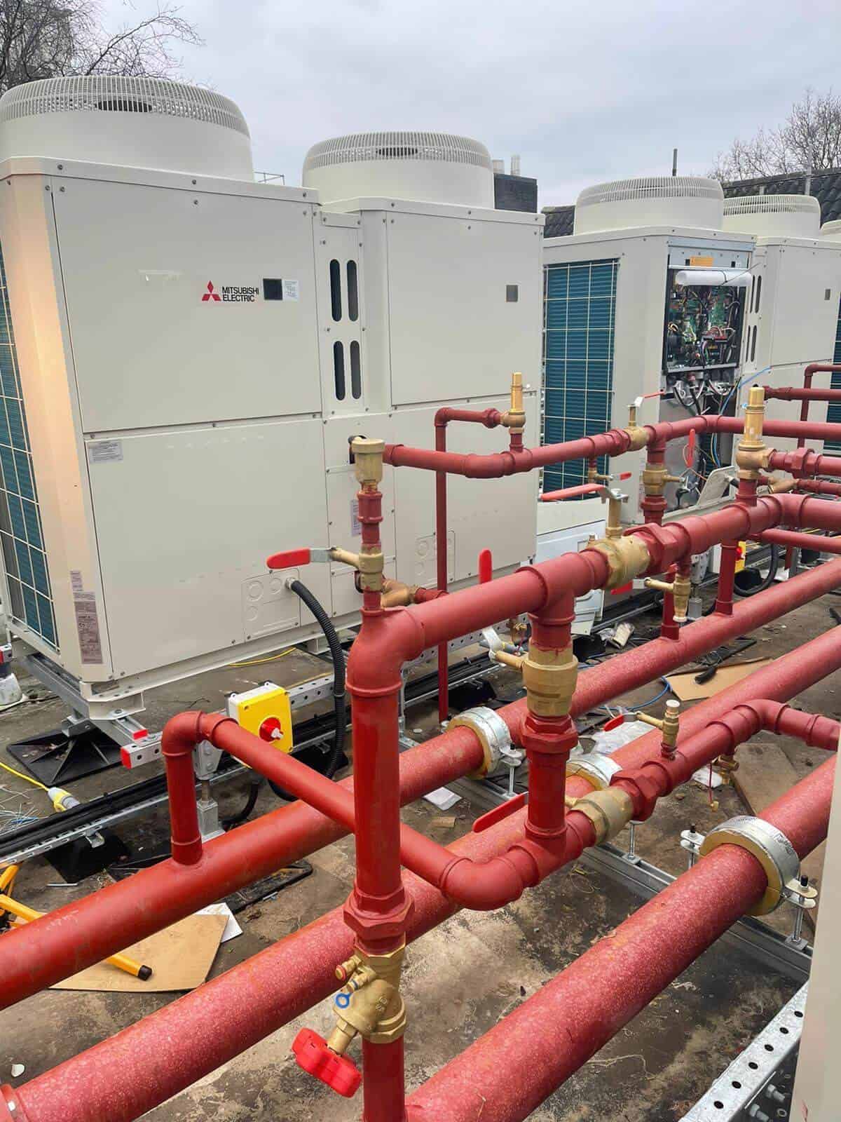 Close up of the newly installed heat pumps at Salford Civic Centre