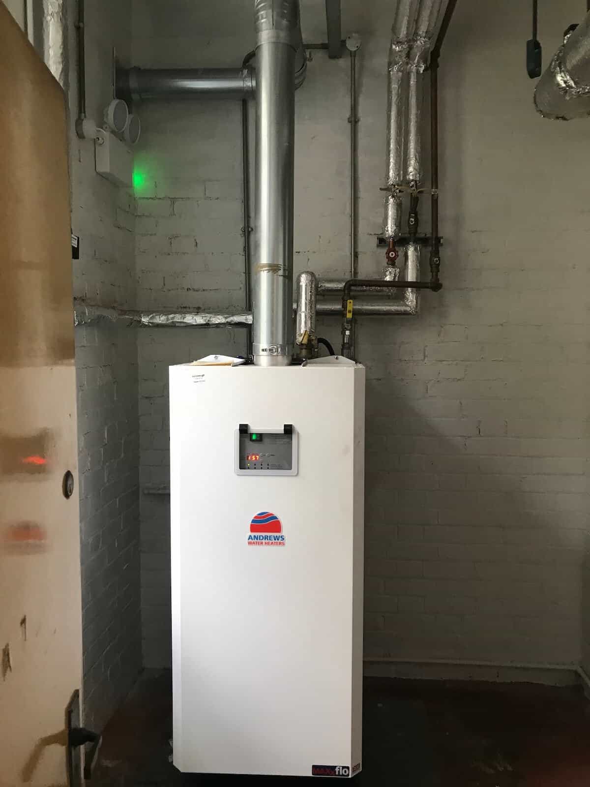 Existing Andrews Water Heater in the basement plantroom