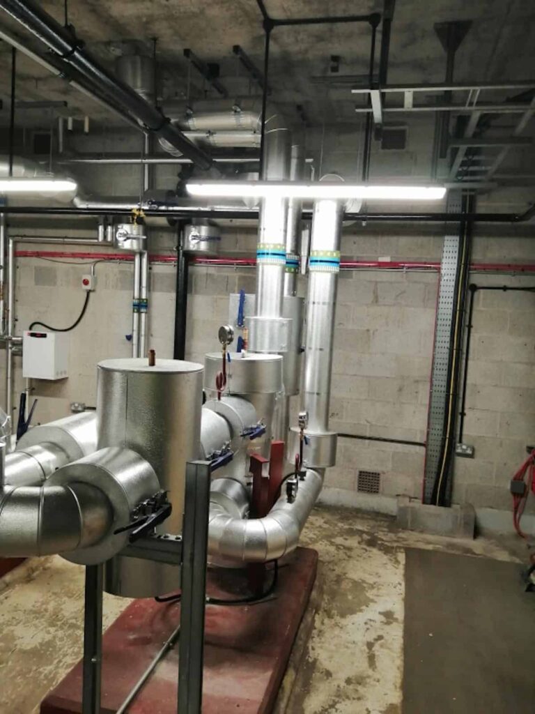 Pipes coming in from the rooftop chillers and then in throug the air dirt separators