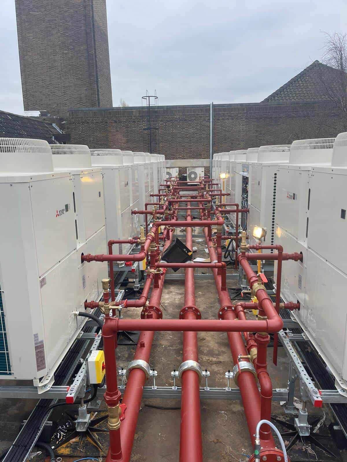 Pipework to the new CAHV heat pumps prior to insulation