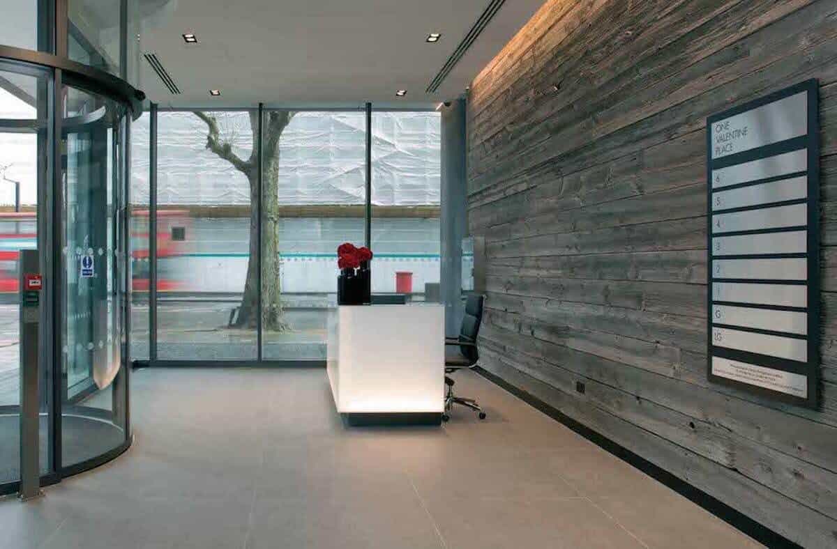 Reception showing wood detailing at 1 Valentine place with M&E by Kimpton Wirral and Liverpool