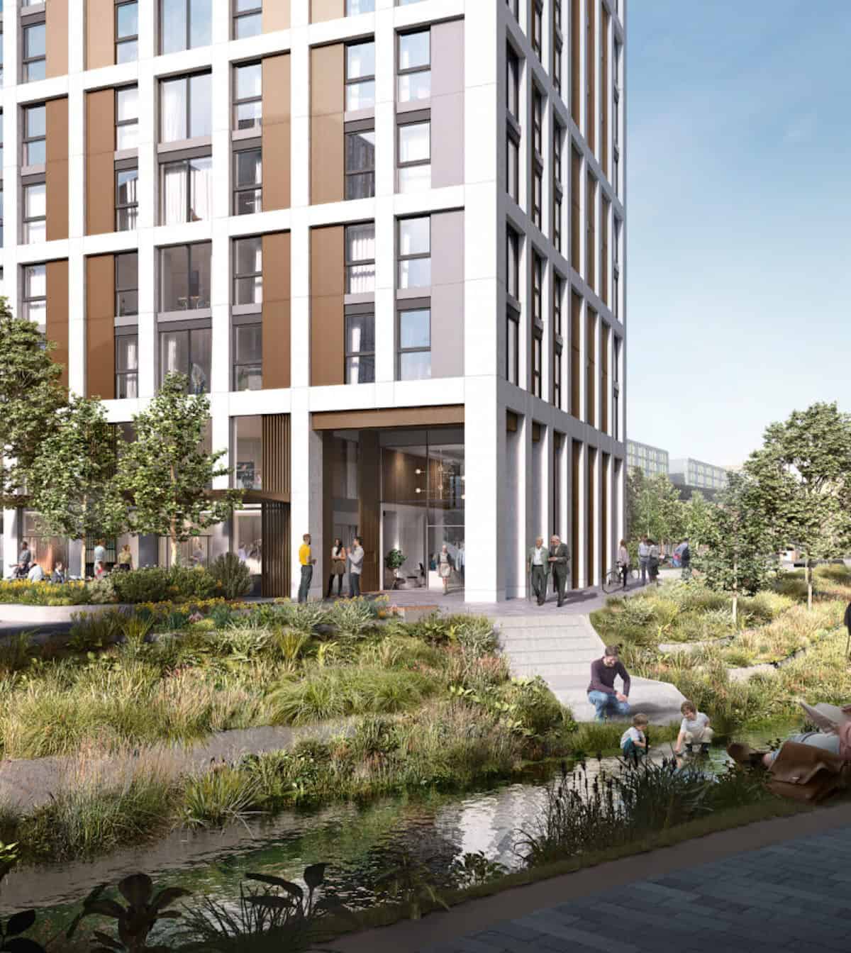 Side view of new BTR build at Conington Road Lewisham with M and E London by Kimpton