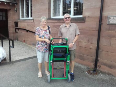 One of the EVAC Chairs being delivered to the Bromborough Village Community Association