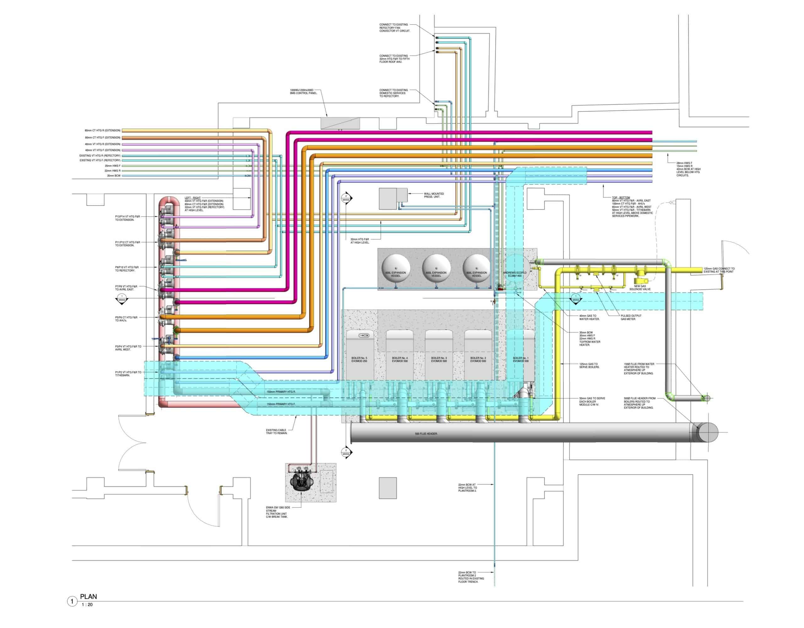 Pipe layout for Tithebarn plant room