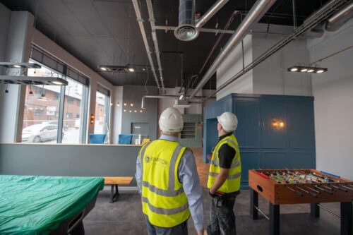 The common area at Bailey Fields Sheffield with the ducting on view