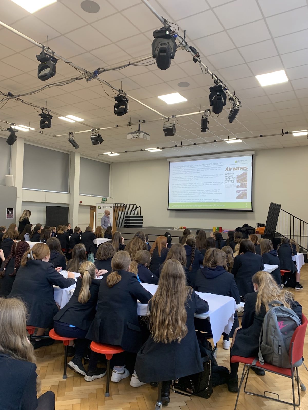 Matt and Grace at Prenton High School for Girls leading the Enterprise Challenge on decarbonisation of their school
