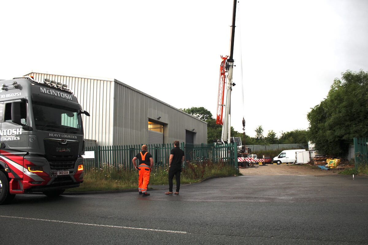 The heavy haulier also arrives ready to transport the acoustic plant room
