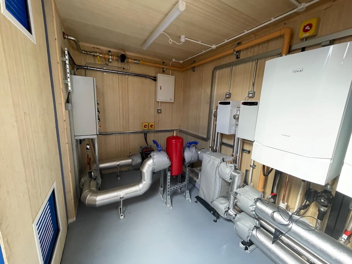 Inside the packaged plant room at Cardinal Newman School Warrington