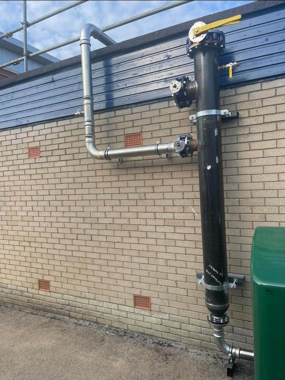 The gas feed into the new plant room