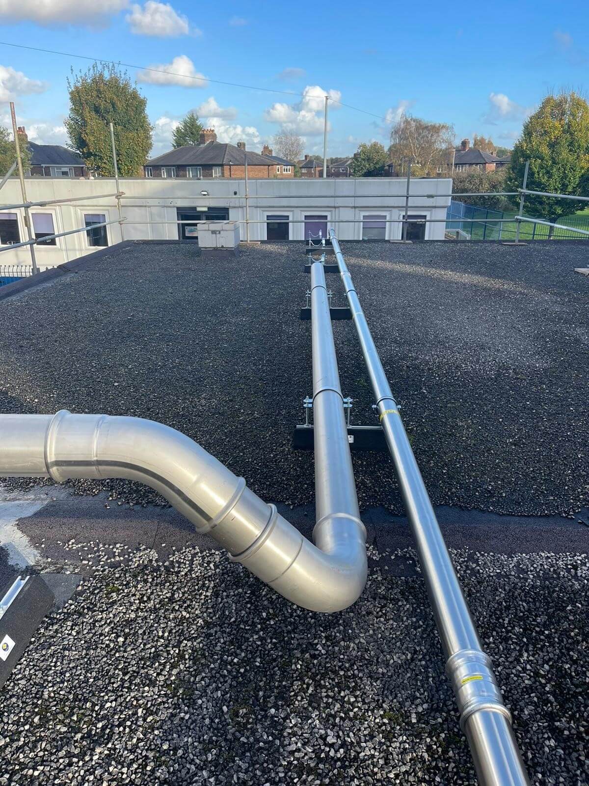 The run of gas pipe to feed the new packaged plant boiler room