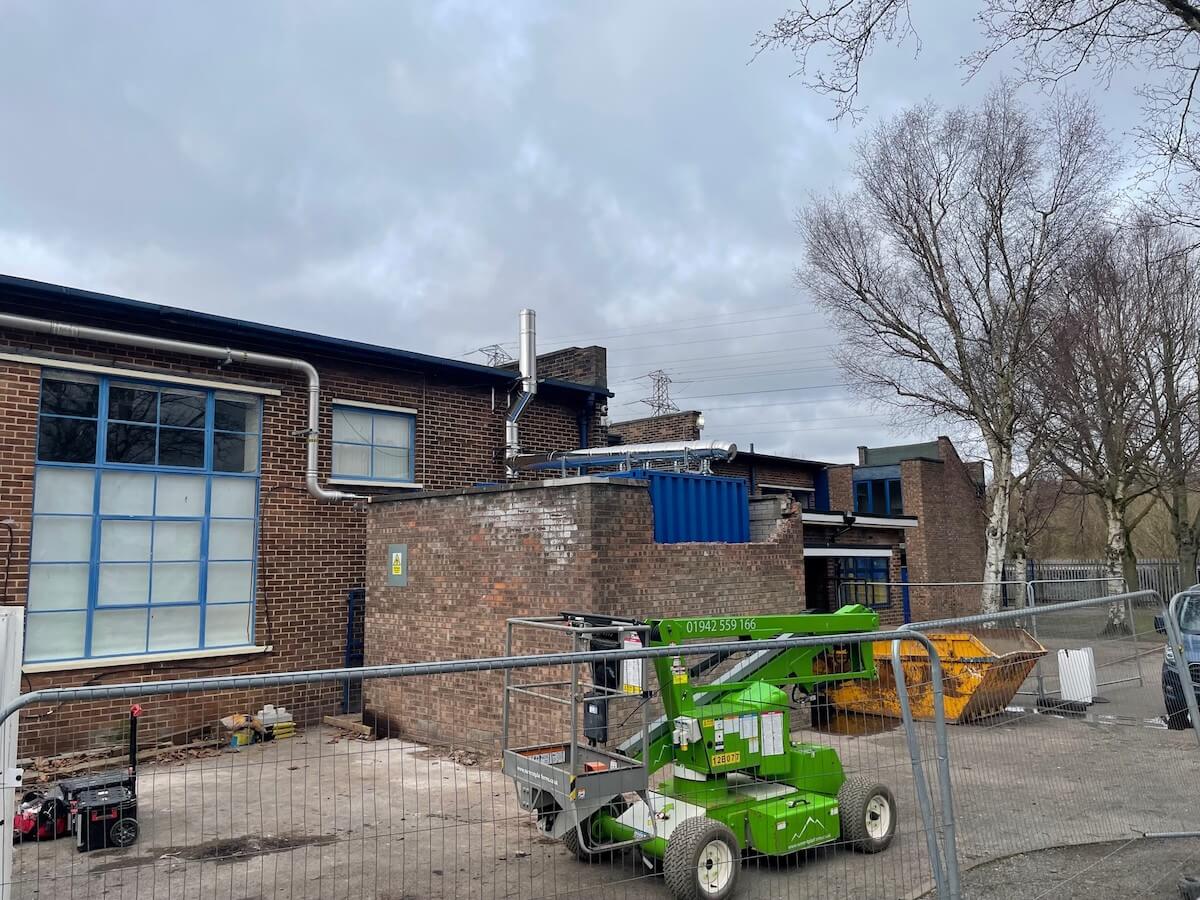 View across at the new plant room installed and with the flue completed