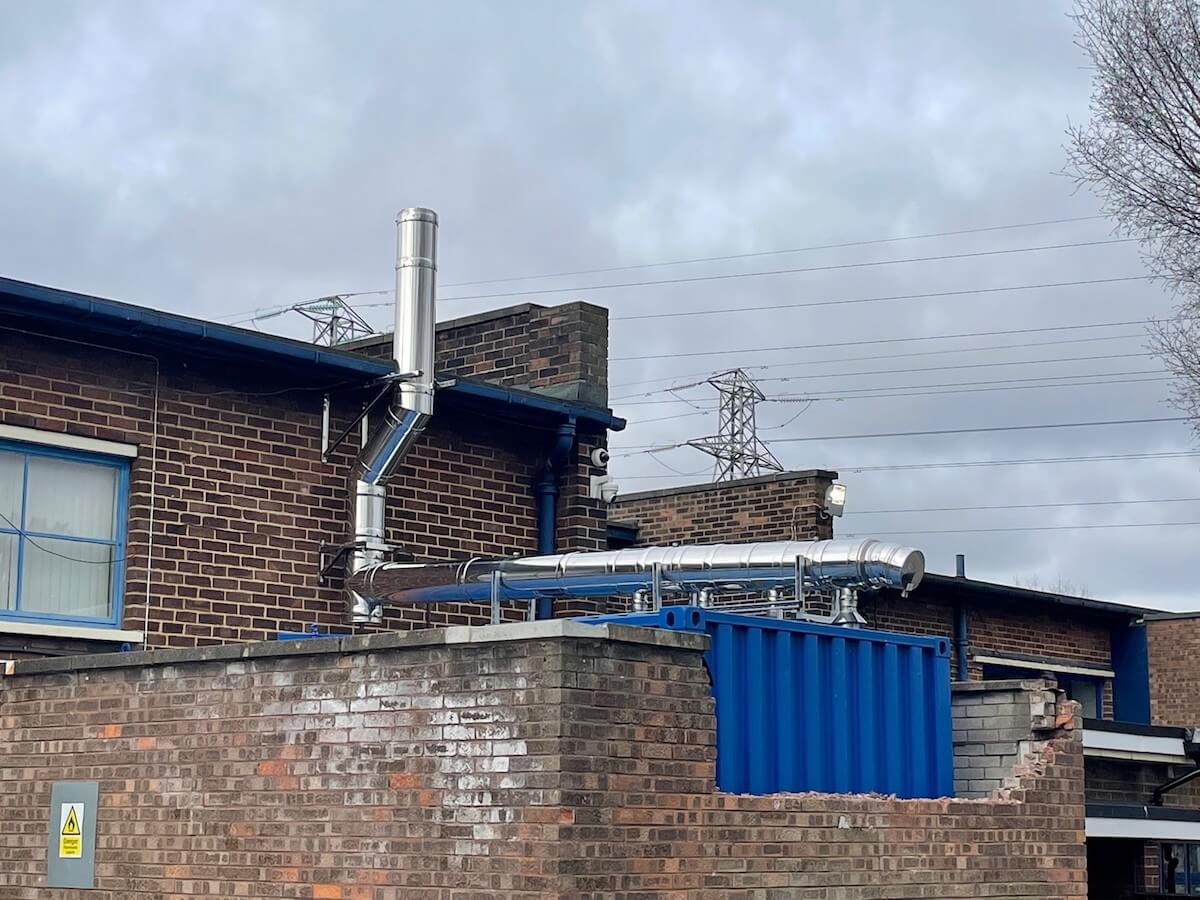 close in view of the flue and plant room at the school