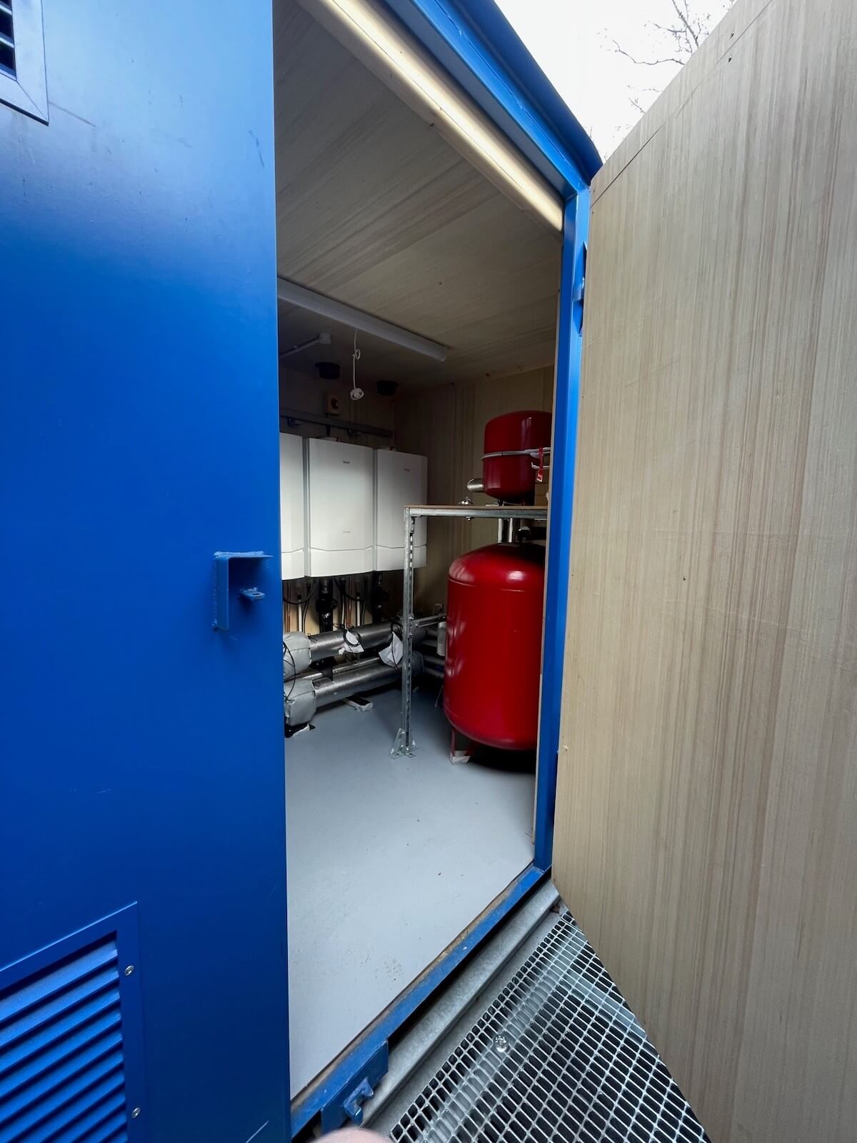 looking into the packaged plant room at Cardinal Newman School Warrington