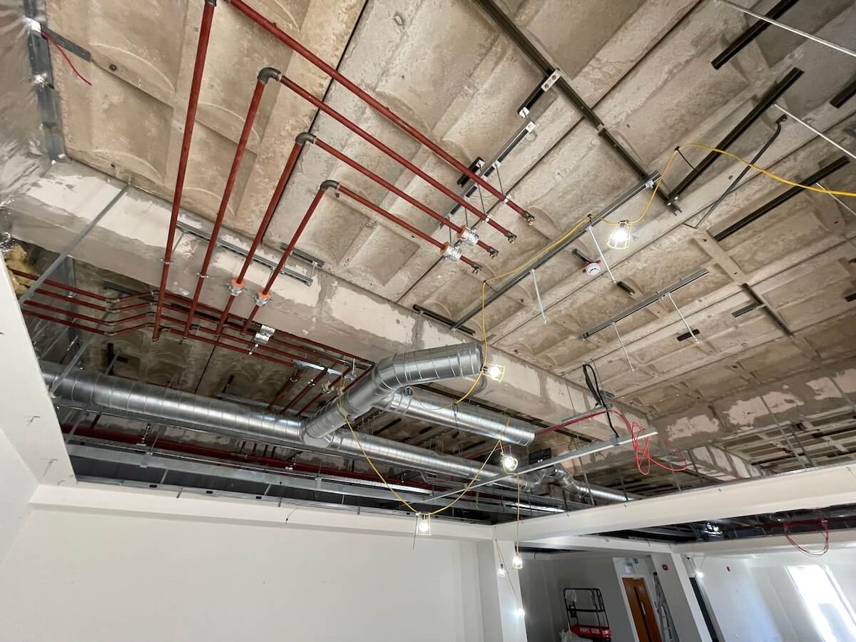 Exposed ceiling during Cat A office refurbishment Liverpool Kimpton