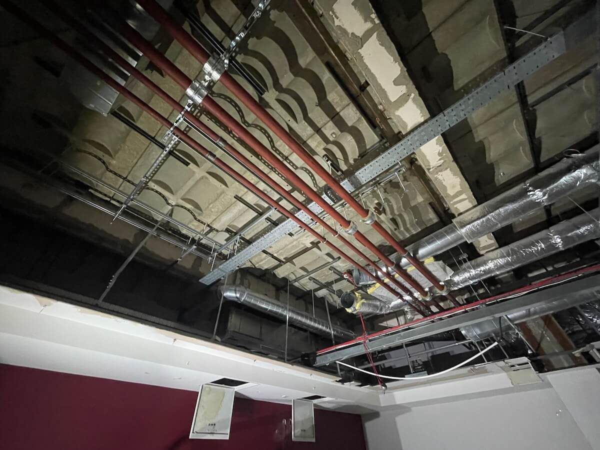 Exposed pipework during CAT A office refurbishment in Liverpool by Kimpton
