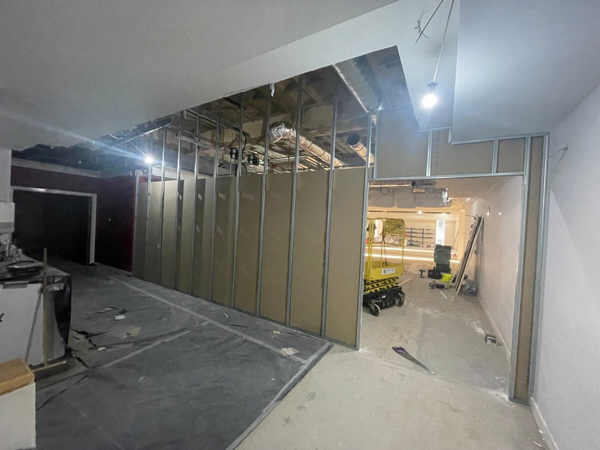 Partition going back into the office during Cat B office refurbishment Liverpool Kimpton