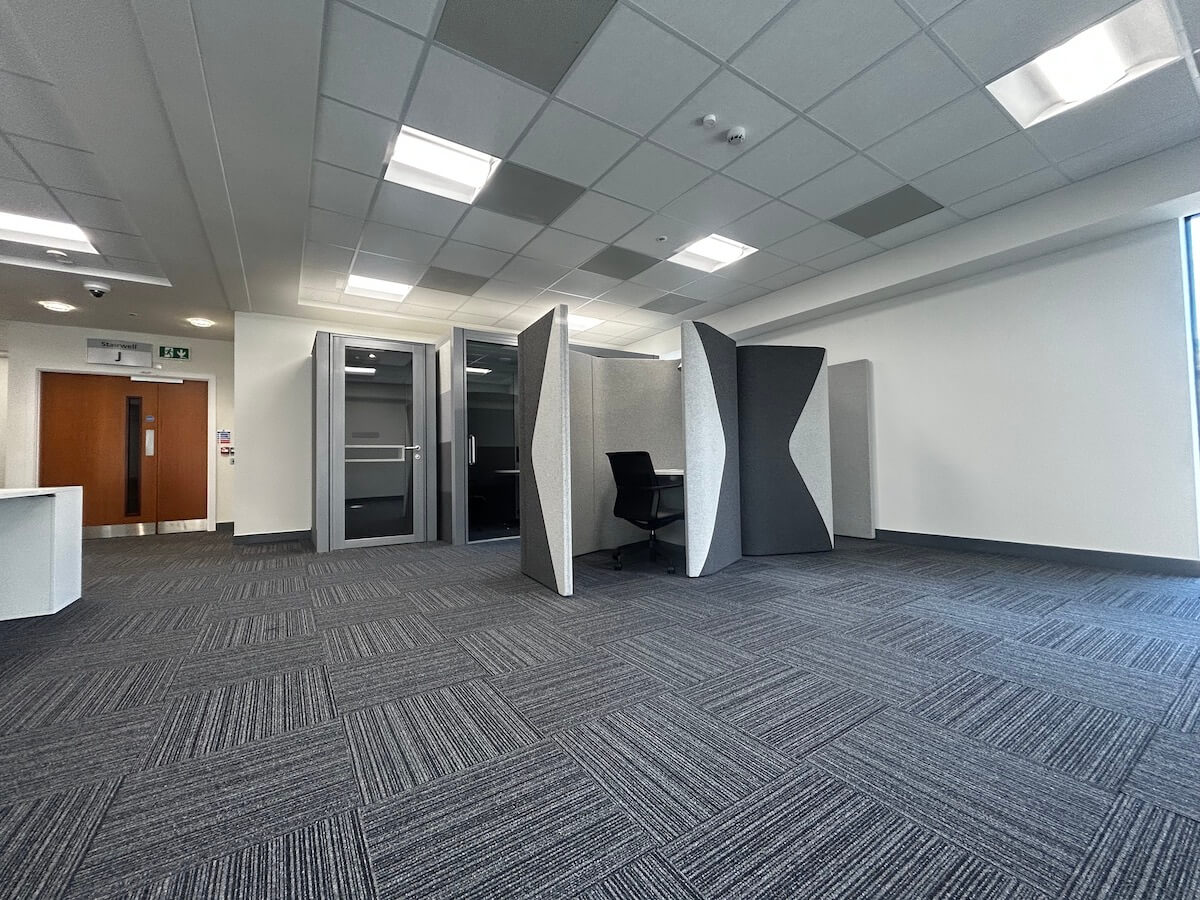 funky office pods after Pod and break out spaces within the Cat B Office Refurbishment by Kimpton