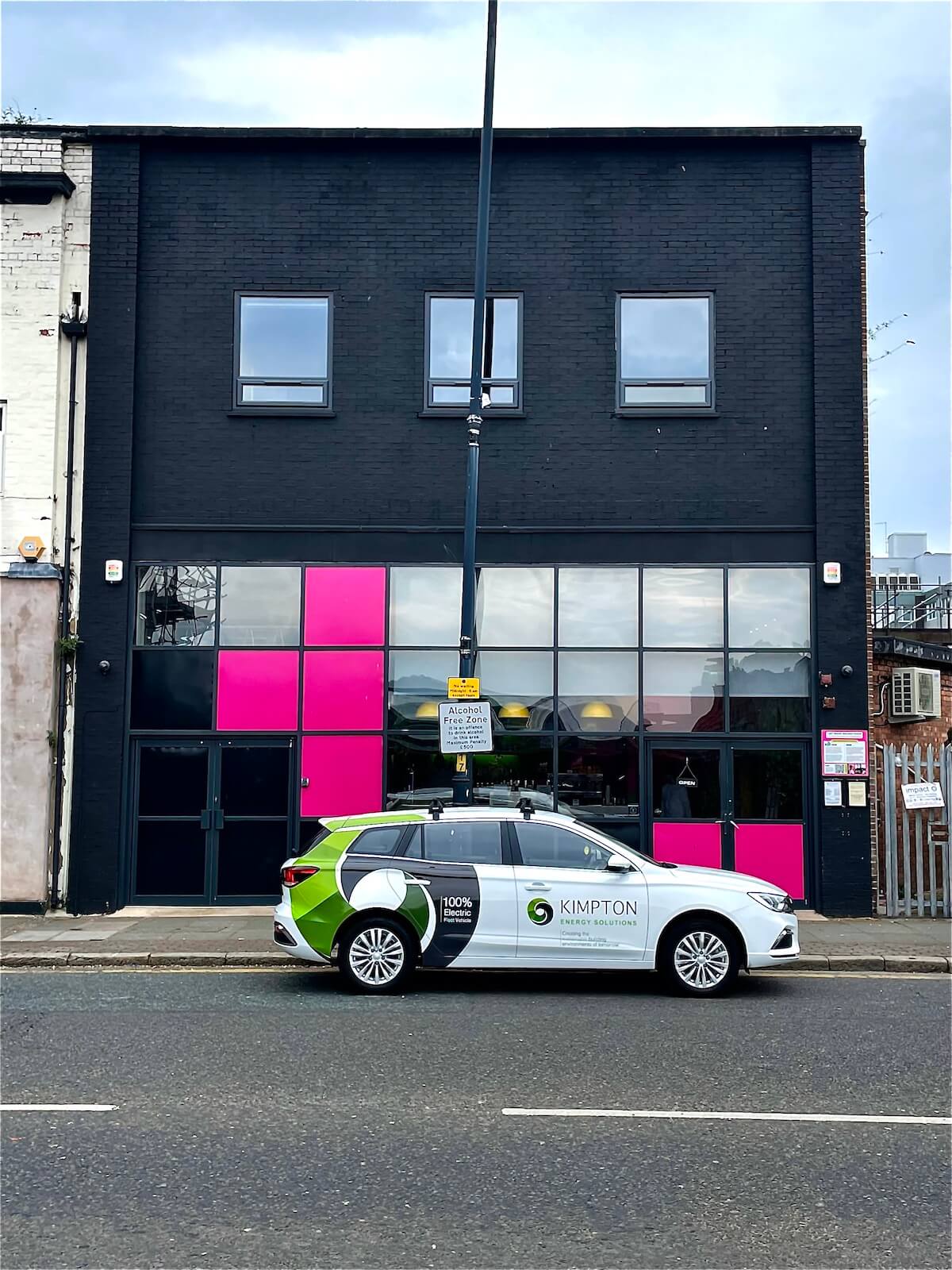 A kimpton Electric vehicle outside Future Yard Birkenhead