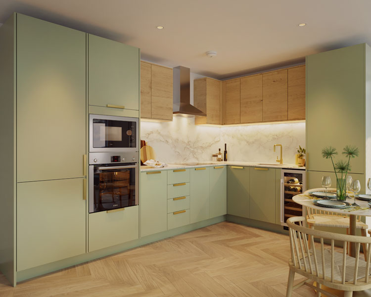 One Victoria residential Scheme Manchester Kitchen area with M+E by Kimpton