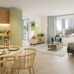 One Victoria residential Scheme Manchester living space with M+E by Kimpton