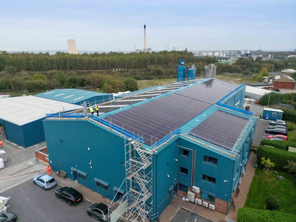 Access via scaffold stairs at Hitex Solar PV by Kimpton