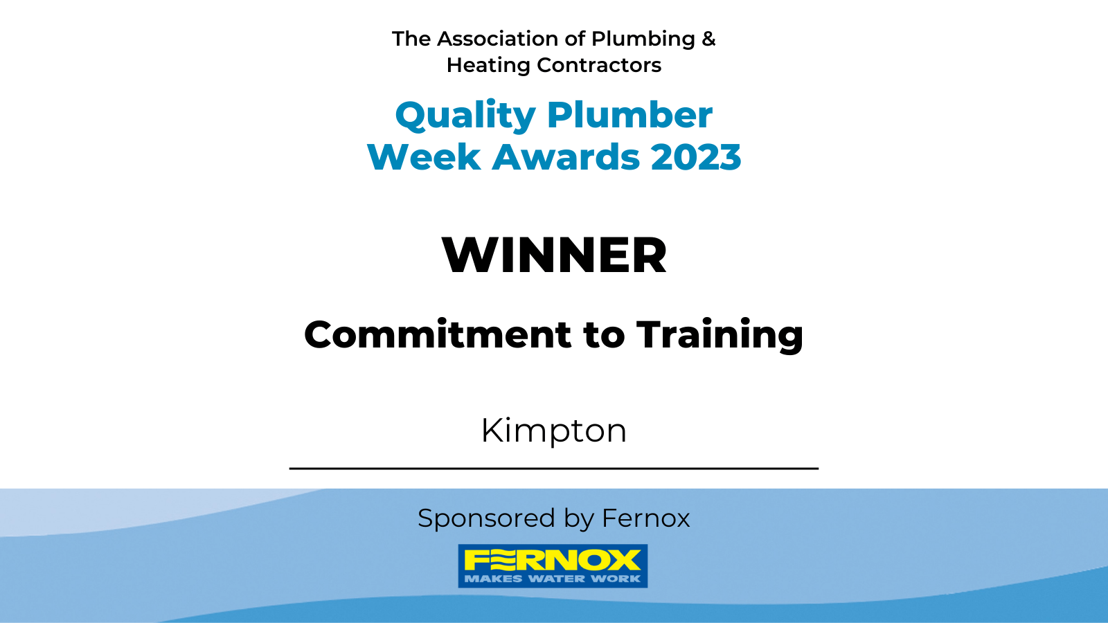 Kimpton Commitment to Training APHC Quality Plumber Week Award