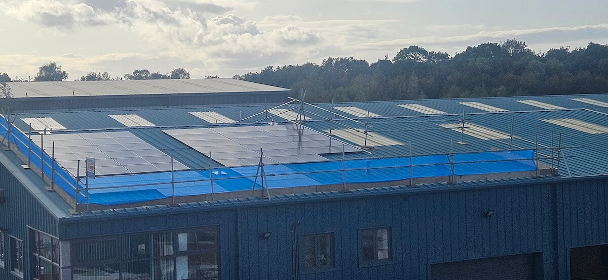 Looking across to the roof of Solar PV installation at Hitex by Kimpton