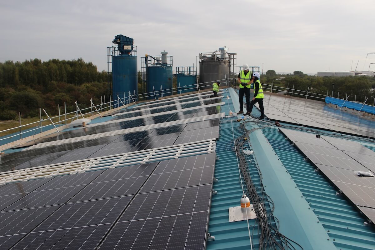 Wiring along the ridge of the Solar PV installation at Hitex by Kimpton