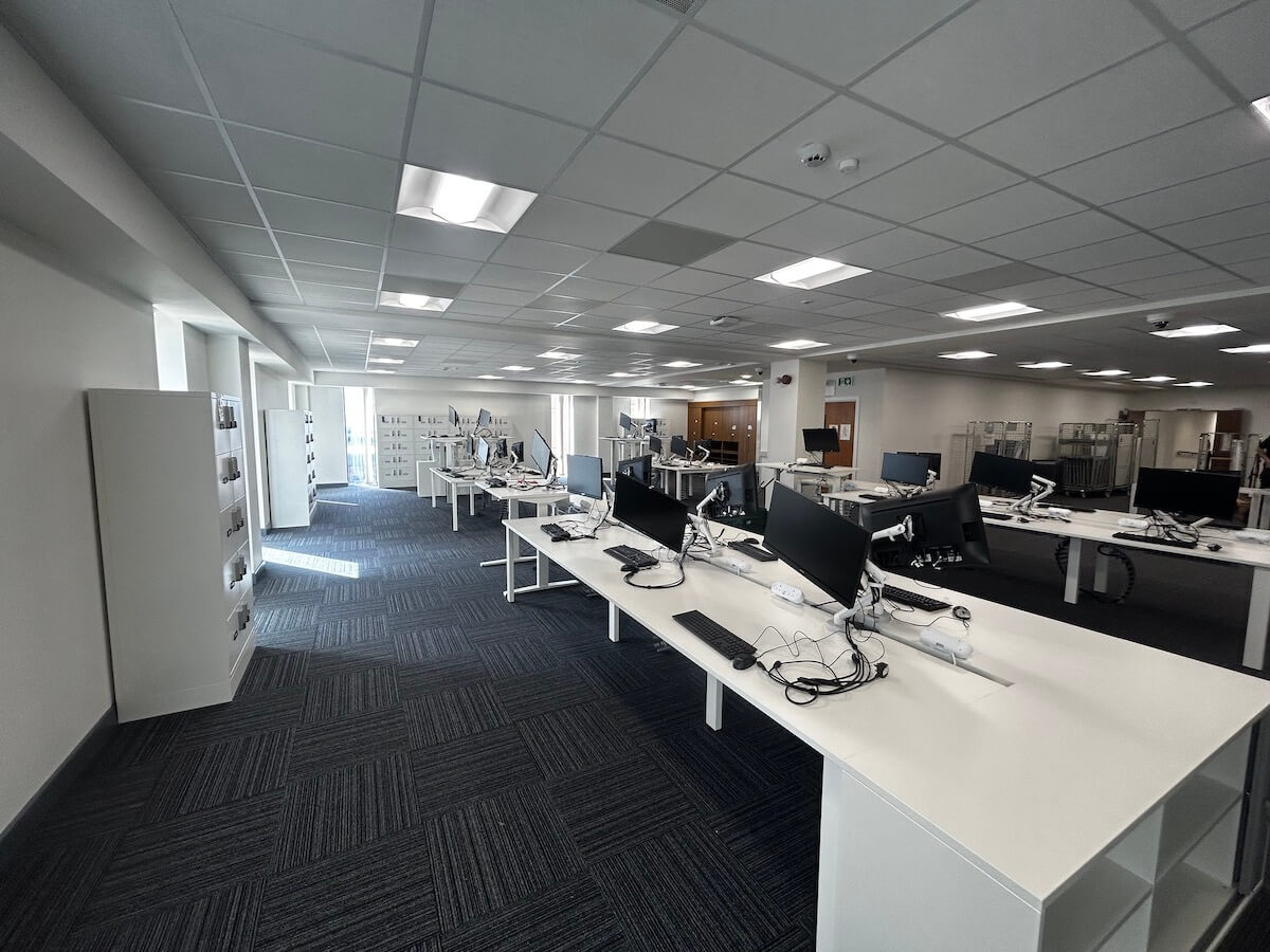 open plan work space delivered during the Cat B Office Refurbishment by Kimpton