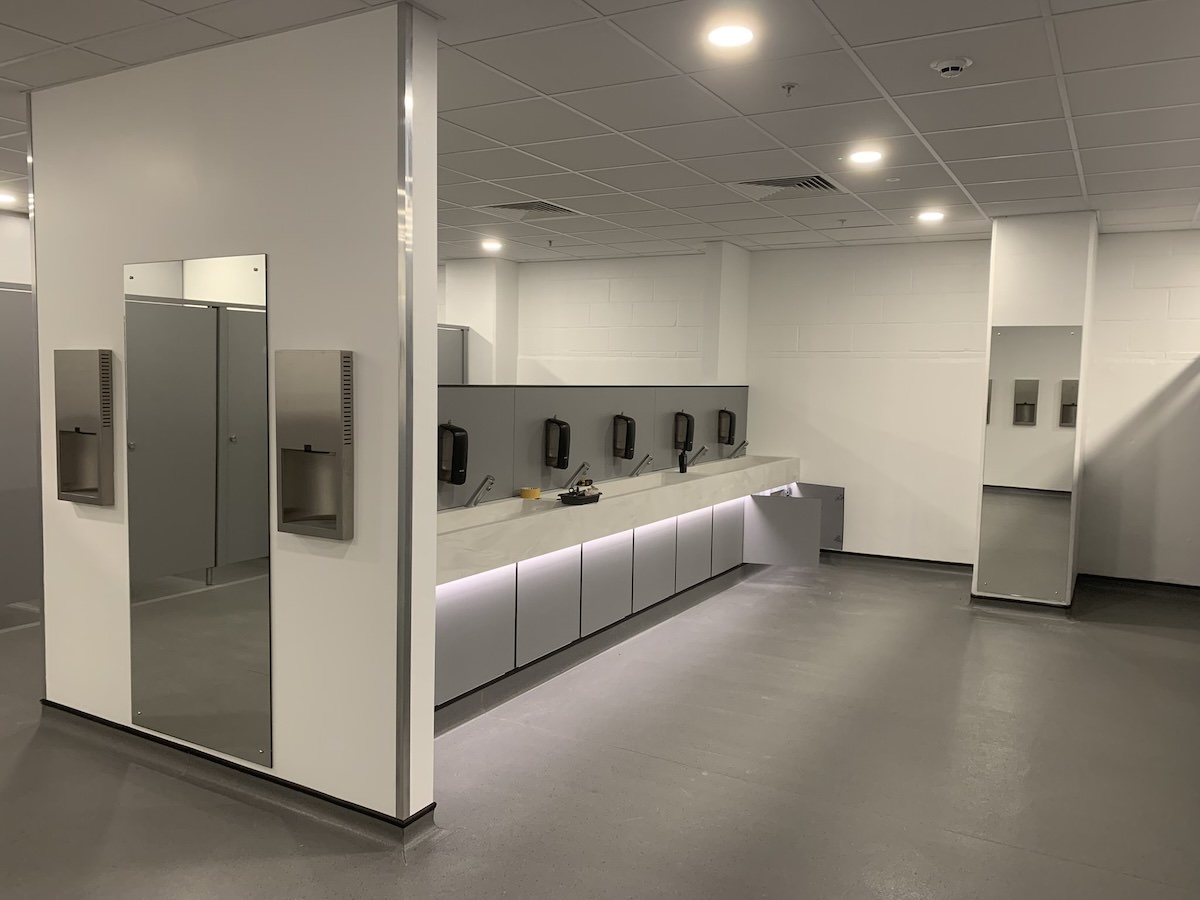 Female public toilets at ACC Arena wash hand basins