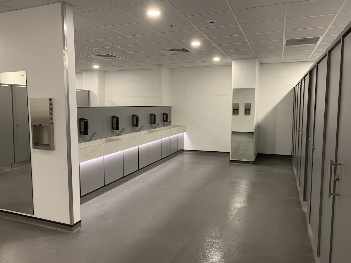 Hand basin and cubicles at Female public toilets at ACC Arena