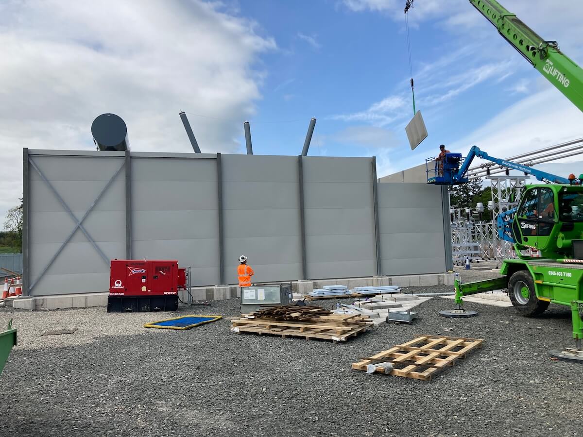 Side view of Alyth Substation Acoustic Screen