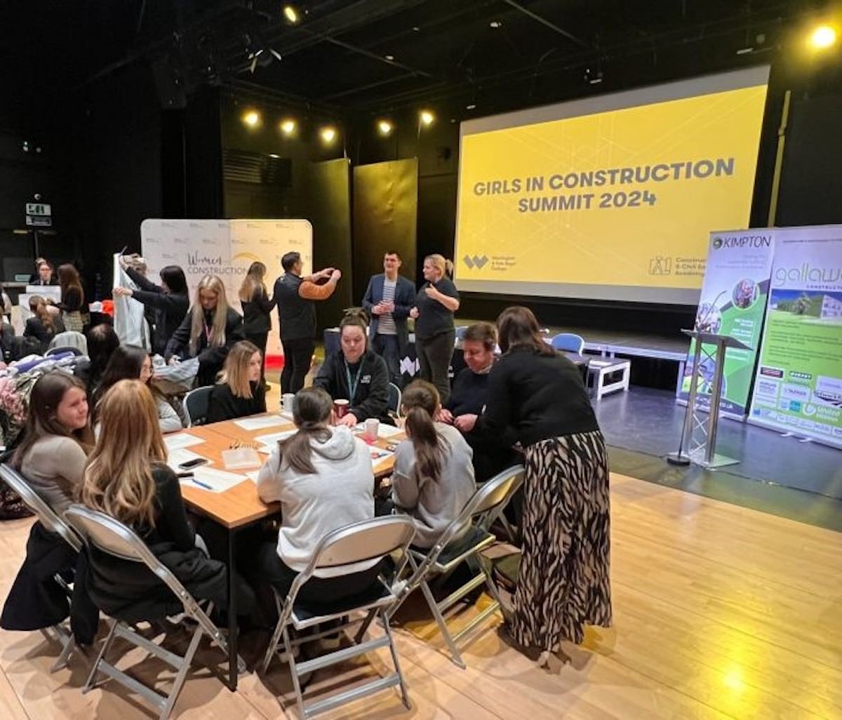 Team talks at Grace and Niamh at Warrington and Vale College for Girls in Construction day