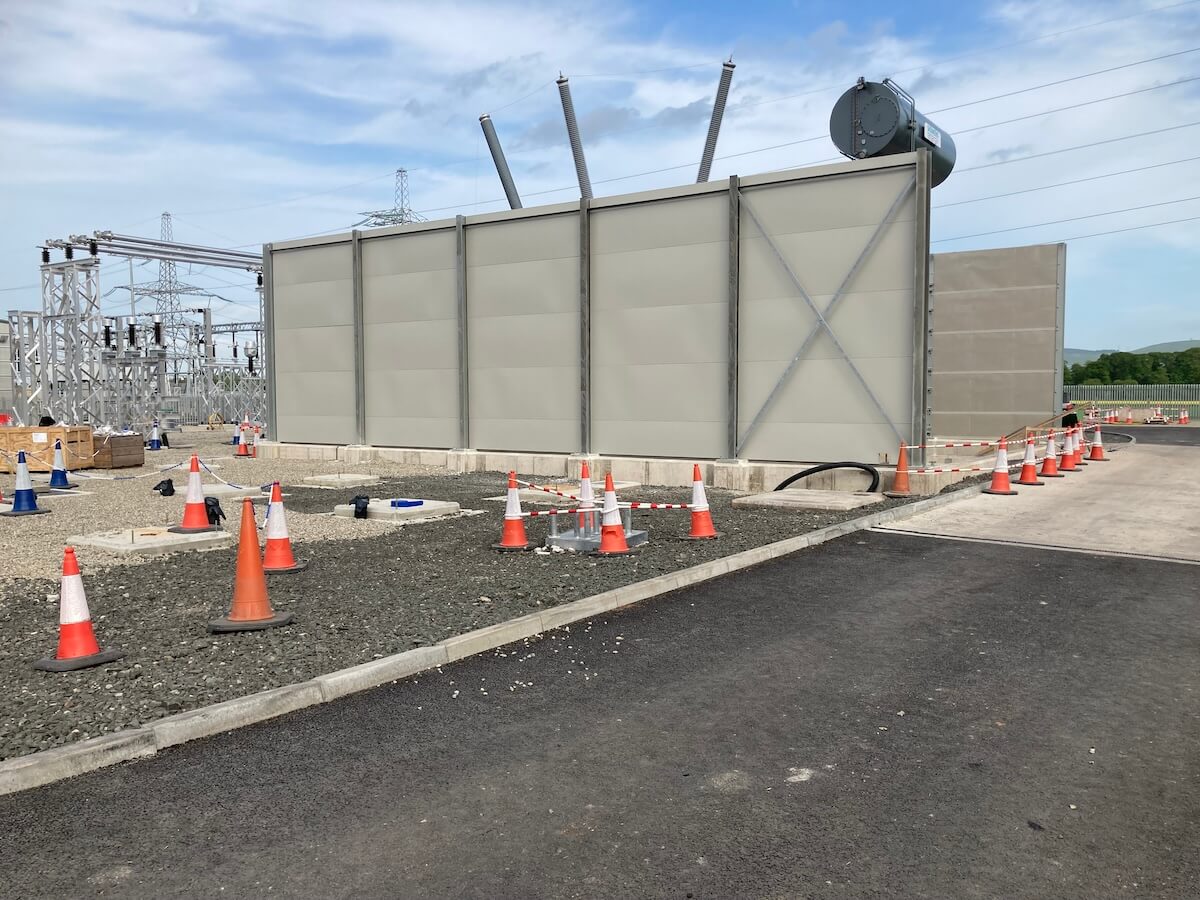 three quarter view of Alyth Substation Acoustic Screen